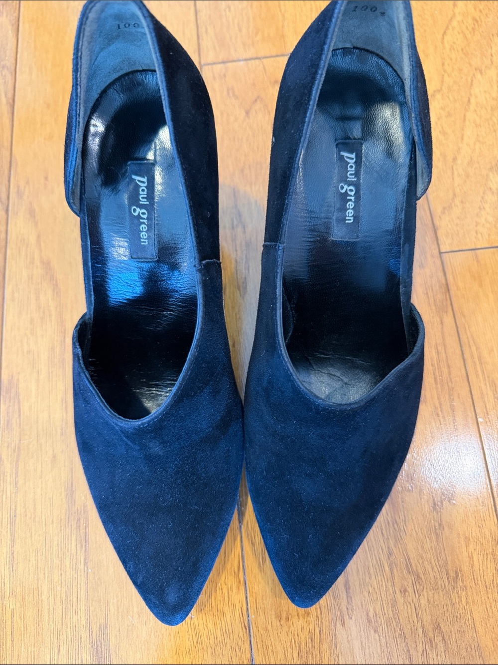 Paul Green Point Toe Pump Black Suede D’orsay Cut Out Slip on